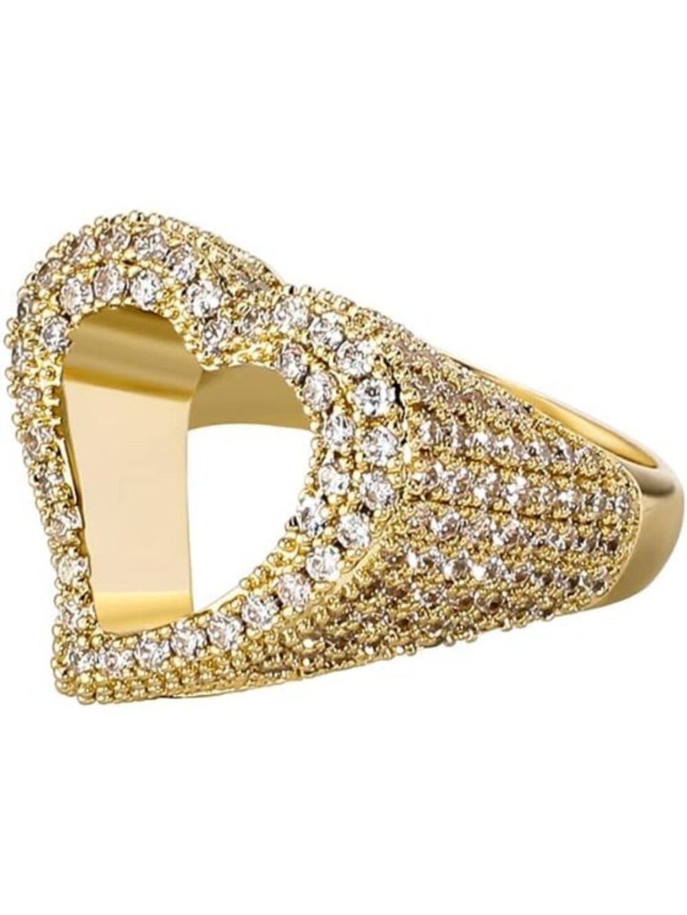 Hollow Heart Ring - 14K Gold Plated, Iced Out Lab Diamond Eternity Band for All